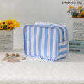 Striped Plaid Ruffles Cosmetic Bag Simple & Fresh Travel Makeup and Toiletry Pouch: Blue