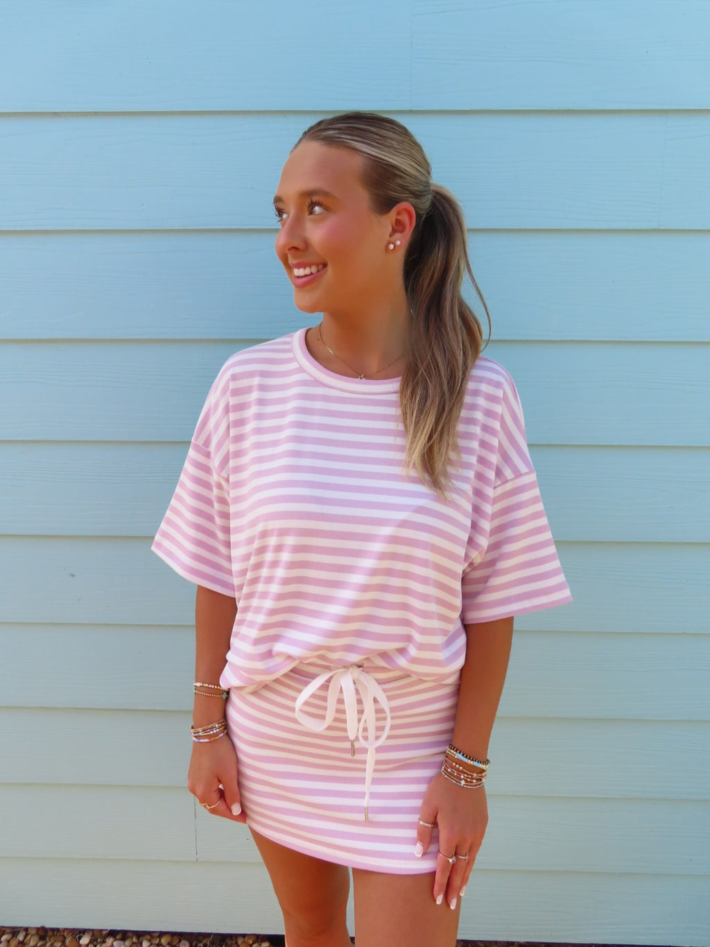Sunny Days Skort Set: Pink/White Stripe