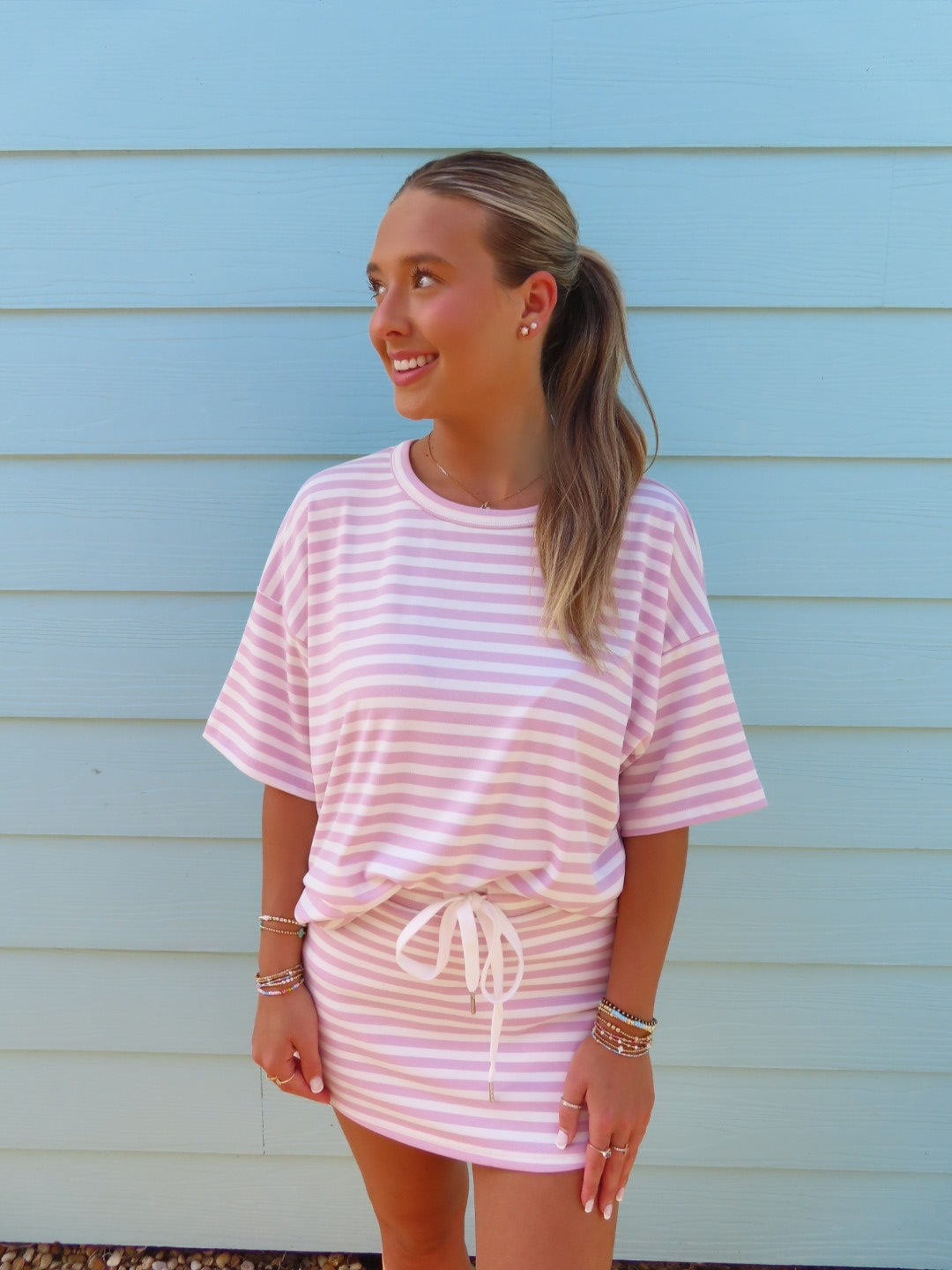 Sunny Days Skort Set: Pink/White Stripe