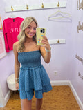 Denim Polkadot Ruffled Romper