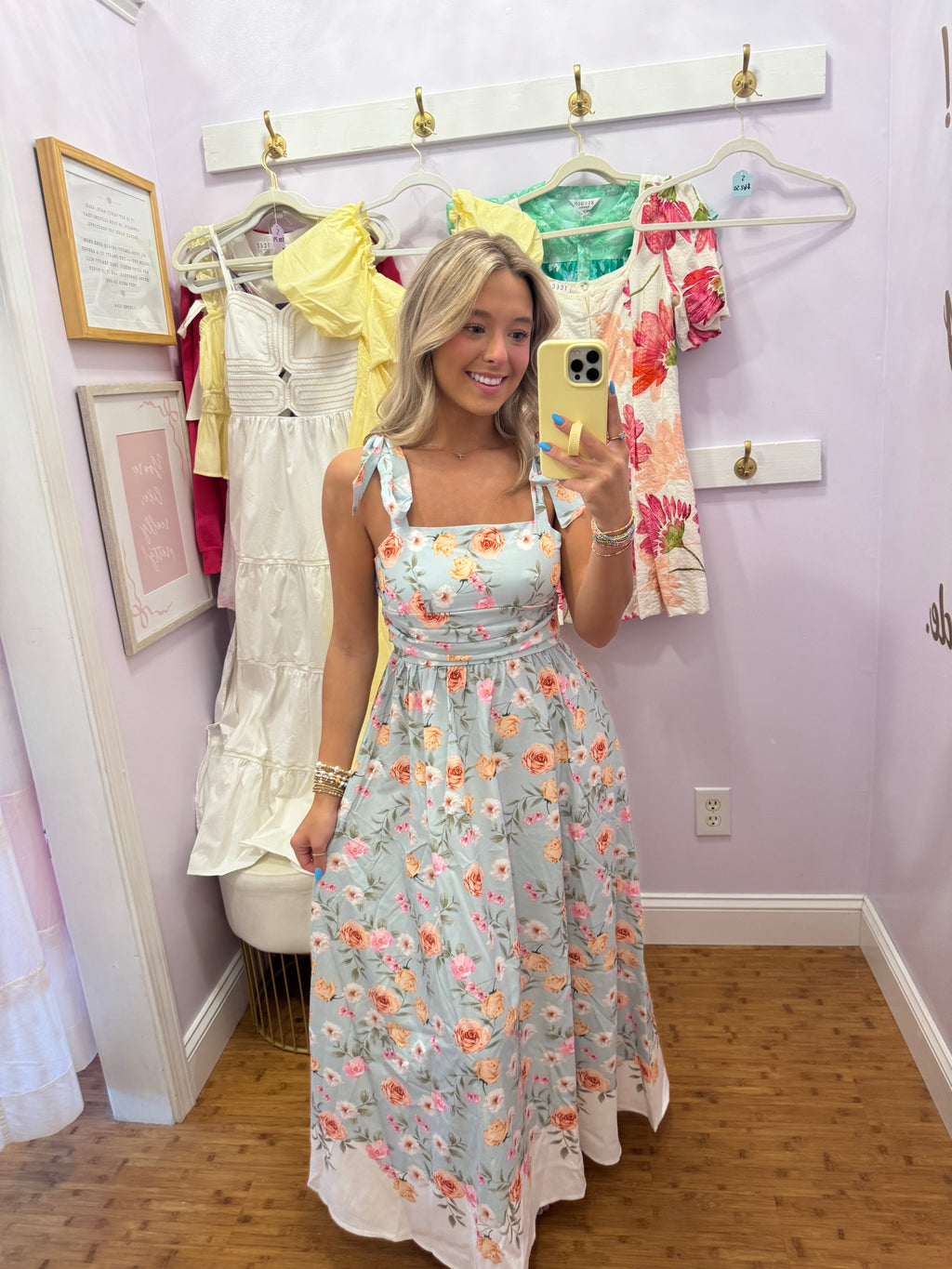 Green floral white bottom MAXI