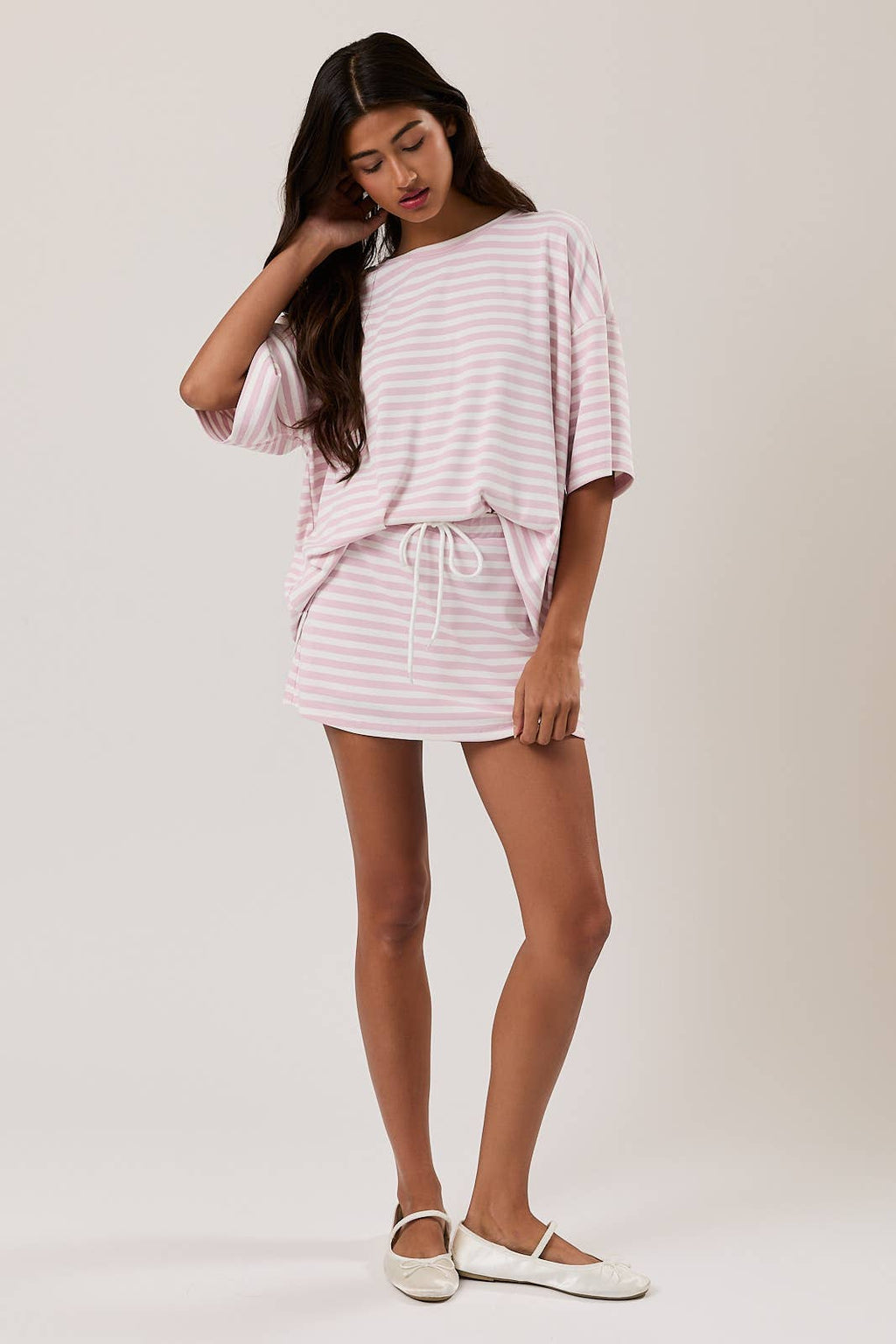 Sunny Days Skort Set: Pink/White Stripe