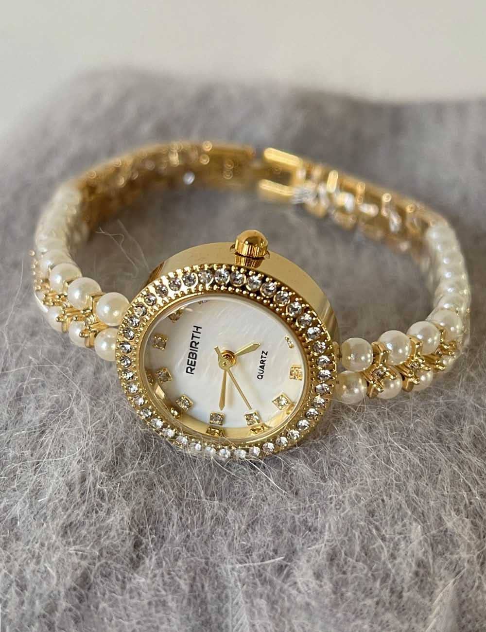 Pearl & Gold Tone Stainless Steel Wrist Watch