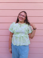 Ribboned and Ruffled Blouse - Green