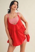 Gingham Print Double Layered Play Dress: Red