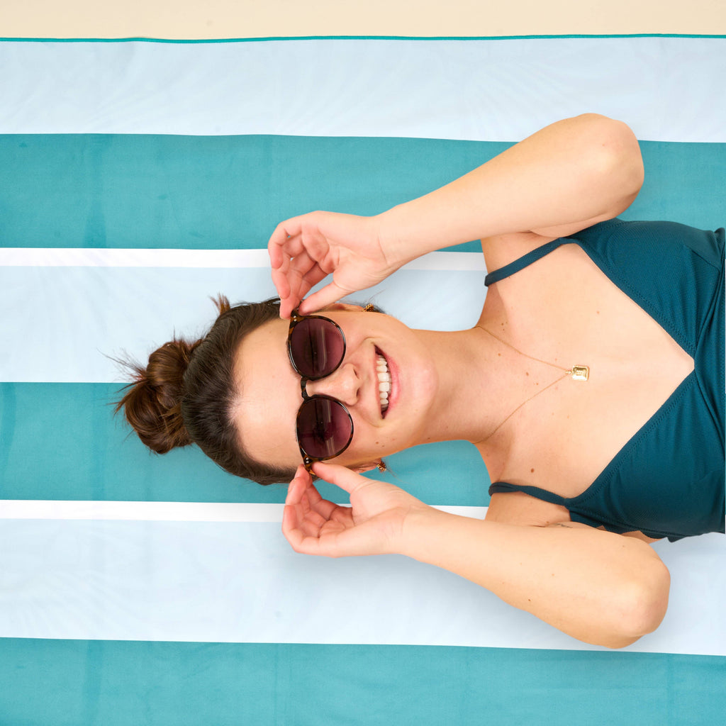 XL Quick-Dry Beach Towel–Sicily Stripes Teal