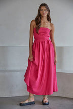 Striped Tube Neck Strapless Flare Maxi Dress: Pink