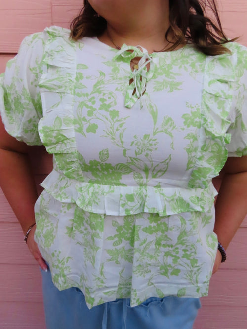 Ribboned and Ruffled Blouse - Green