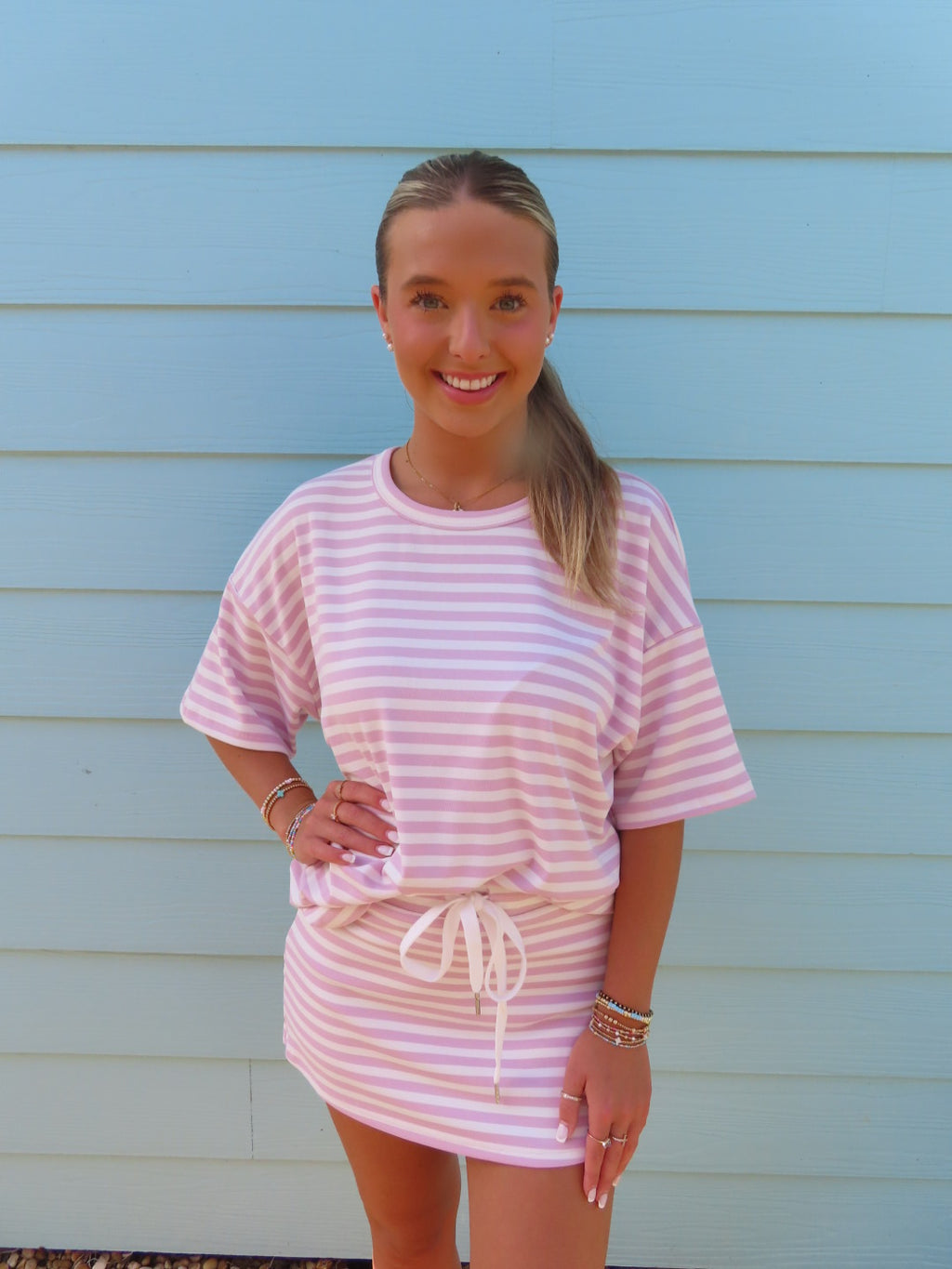 Sunny Days Skort Set: Pink/White Stripe