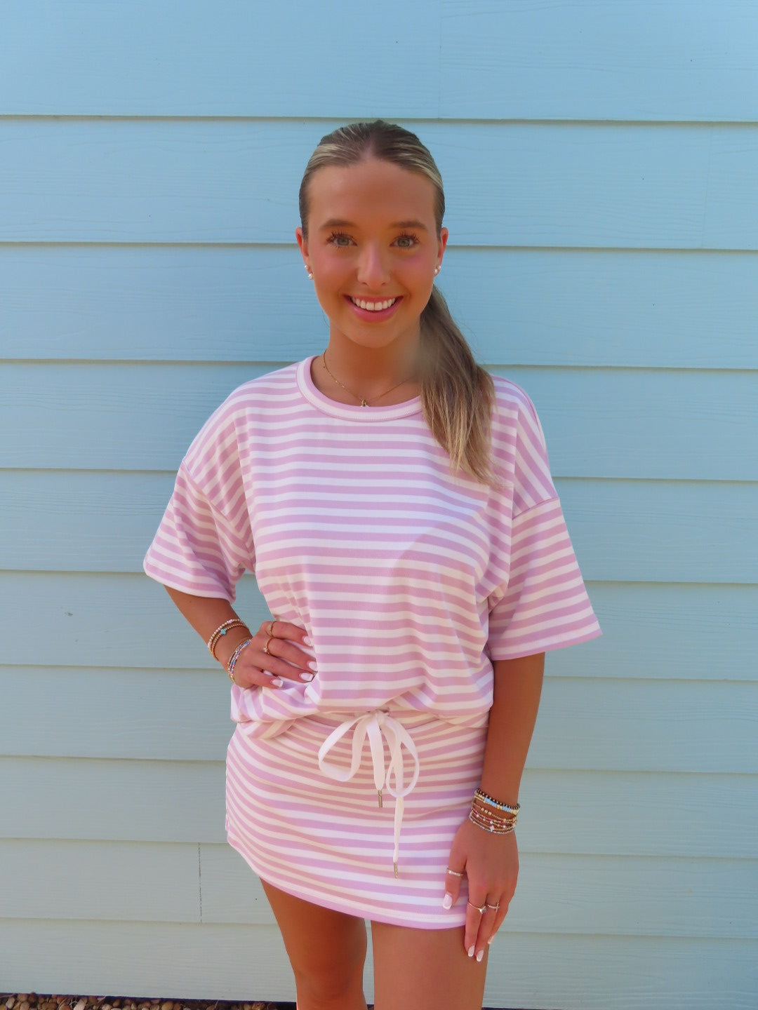 Sunny Days Skort Set: Pink/White Stripe