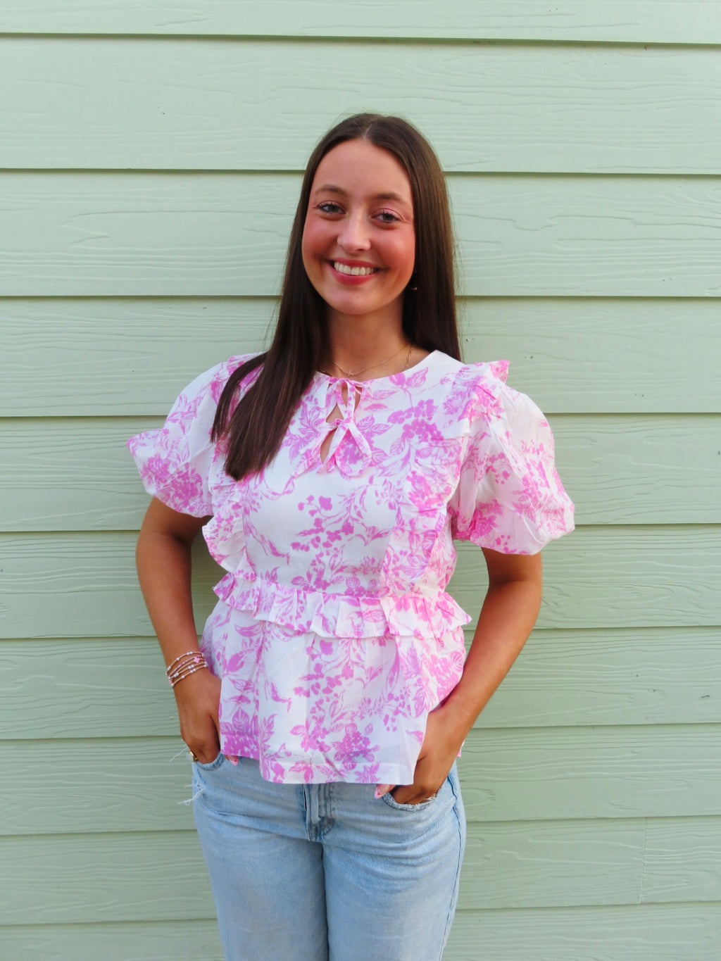 Ribboned & Ruffled Blouse - Pink