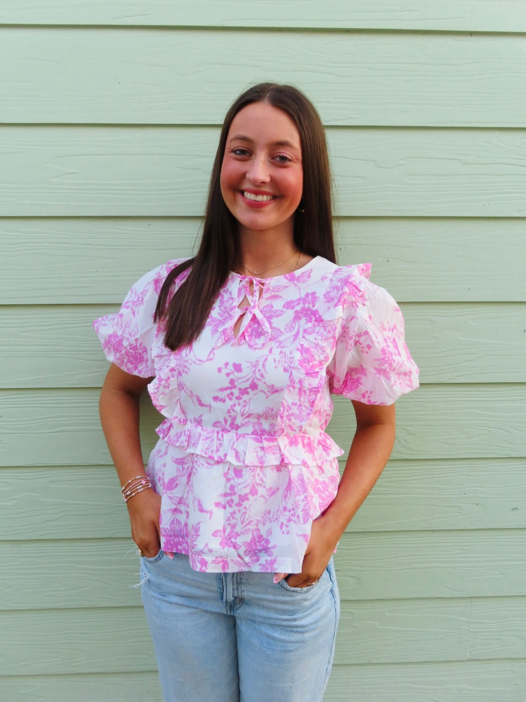 Ribboned & Ruffled Blouse - Pink