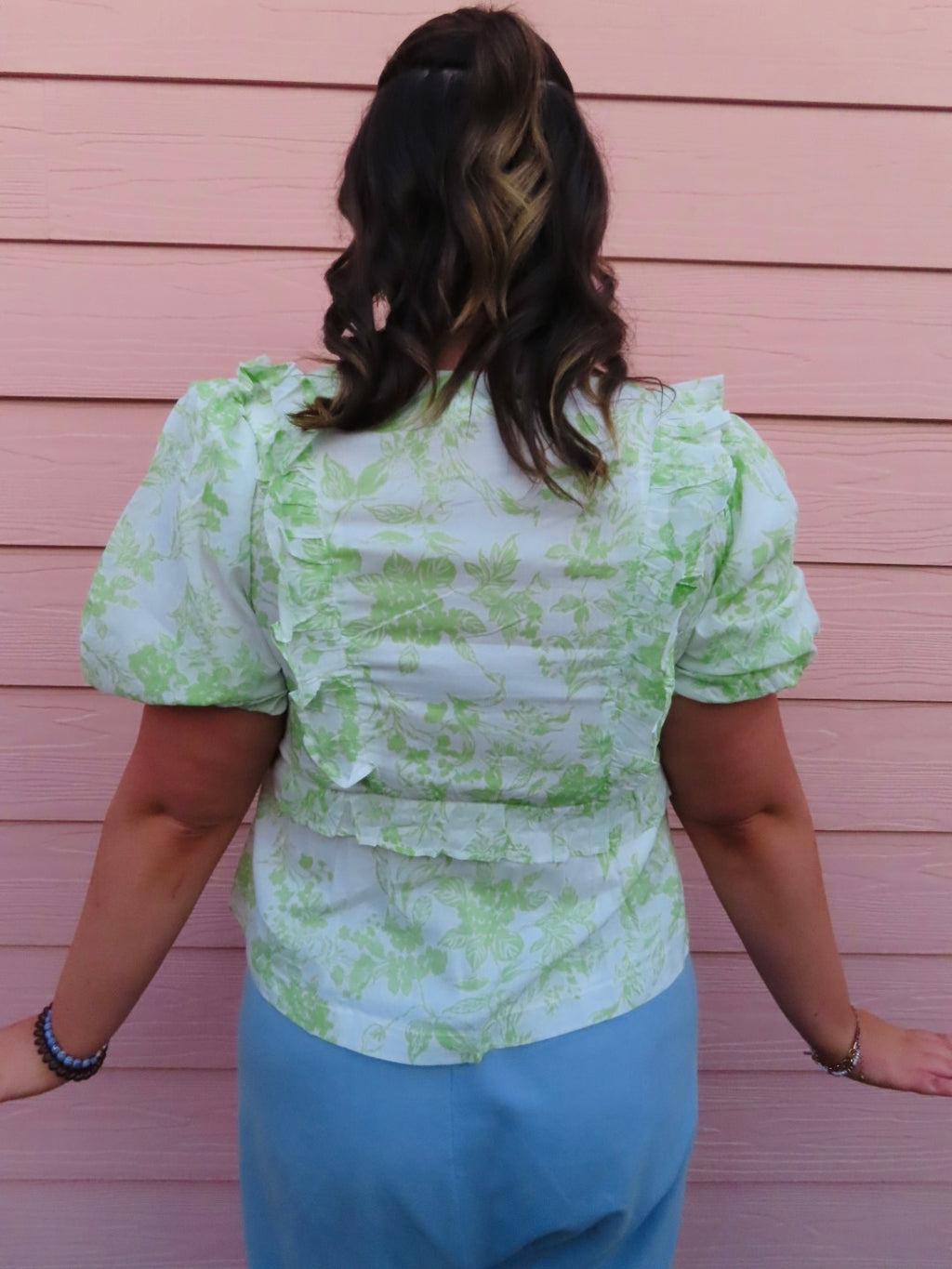 Ribboned and Ruffled Blouse - Green