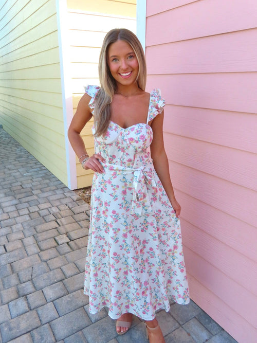 Elegant Blooms Midi Dress