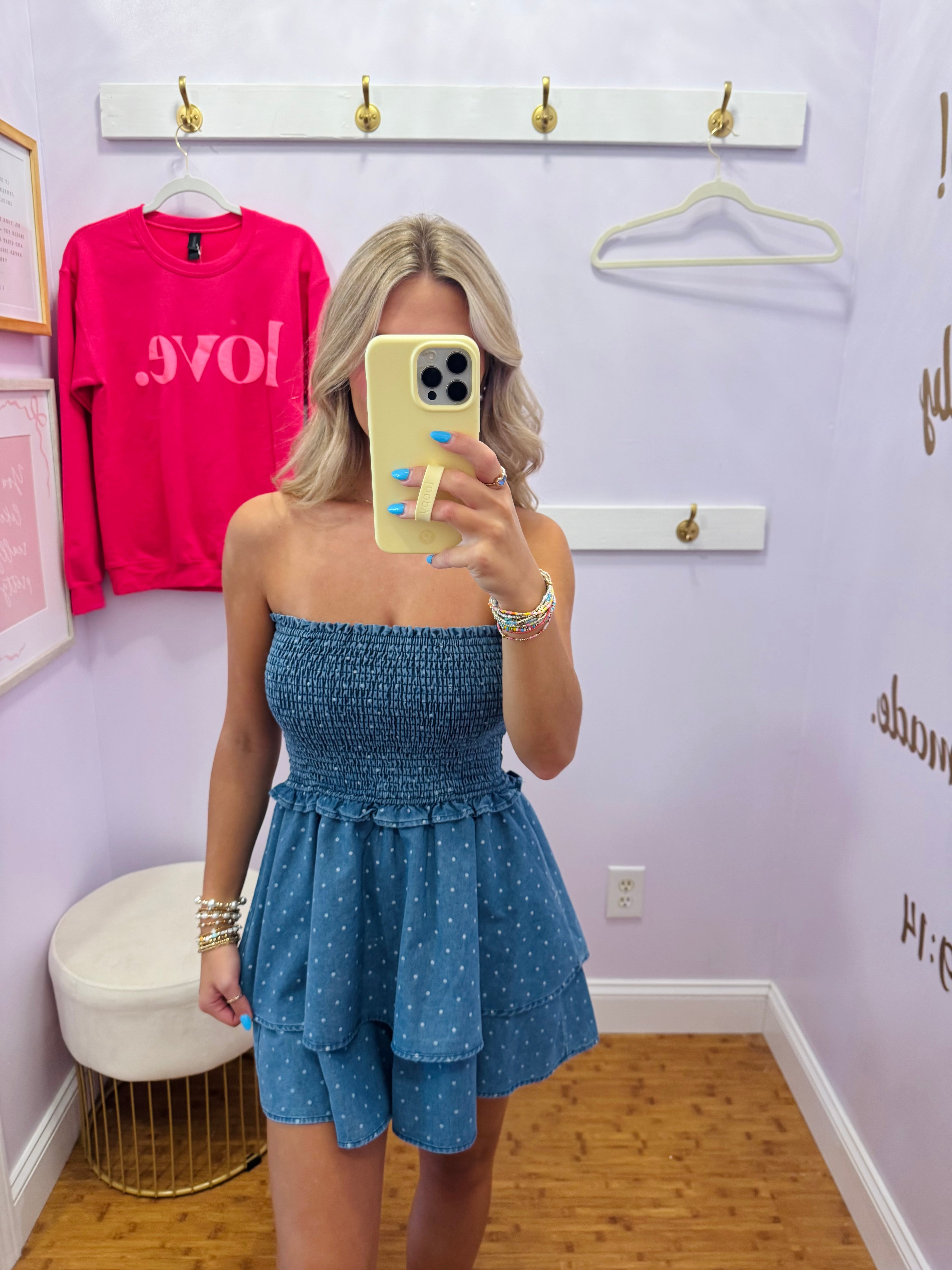 Denim Polkadot Ruffled Romper