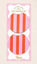 On the Road Car Coaster Set - Sicily Stripes Pink