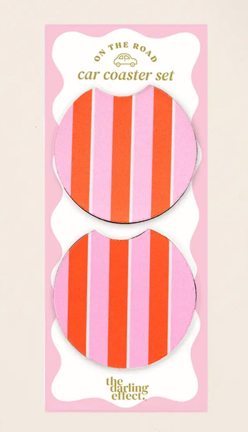On the Road Car Coaster Set - Sicily Stripes Pink
