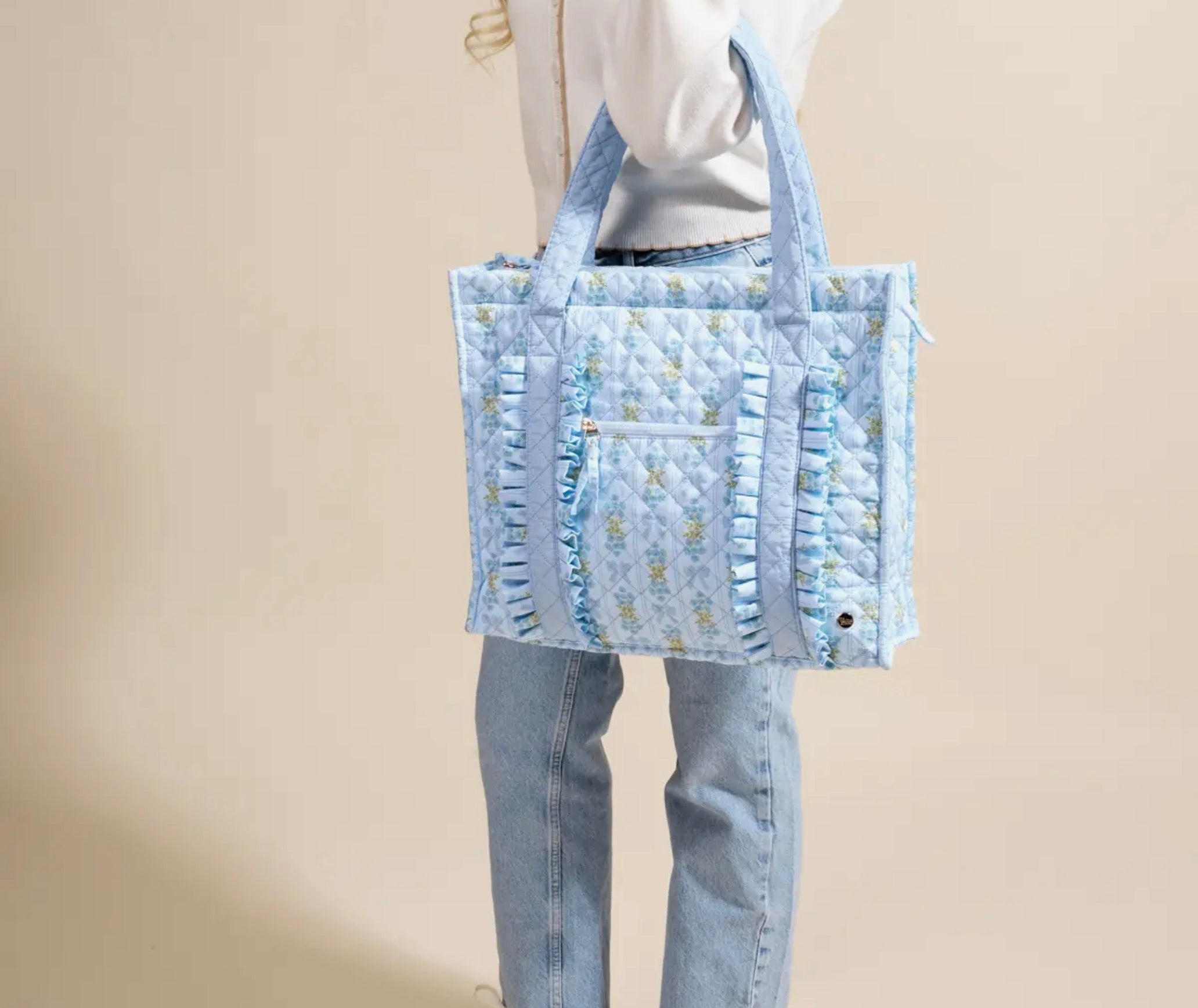 Fancy Blue Quilted Tote Bag
