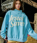 JESUS SAVES Mockneck - Blue