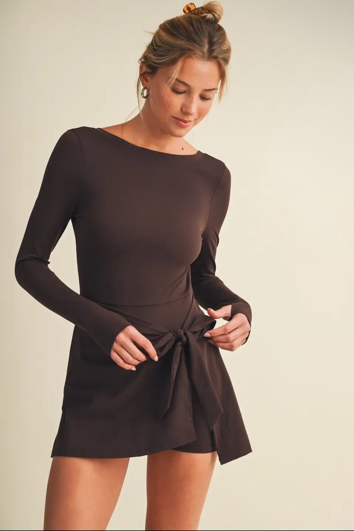 Wrap Tie Active Dress - Brown