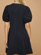 Navy Puff Sleeve Zip Front MINI