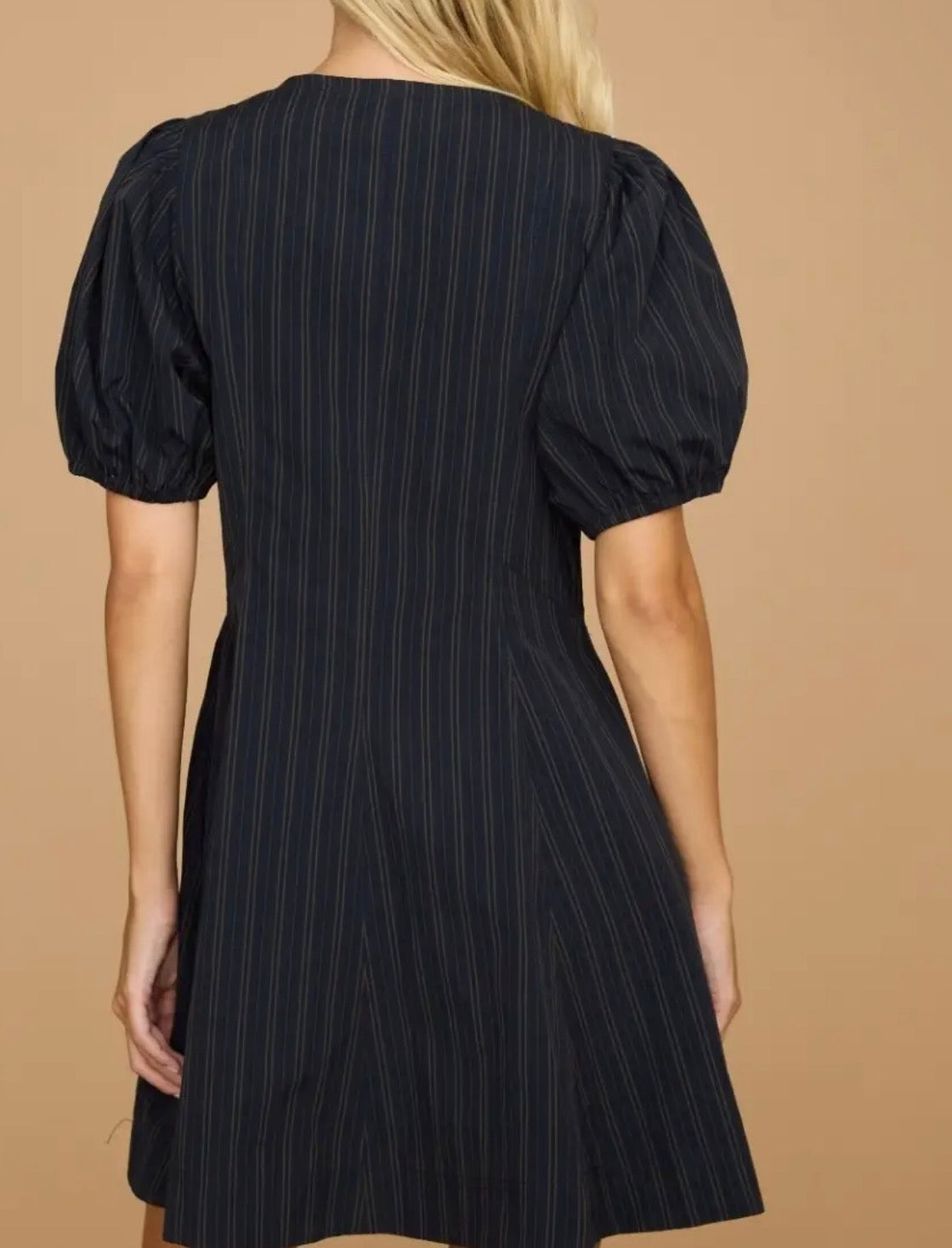 Navy Puff Sleeve Zip Front MINI