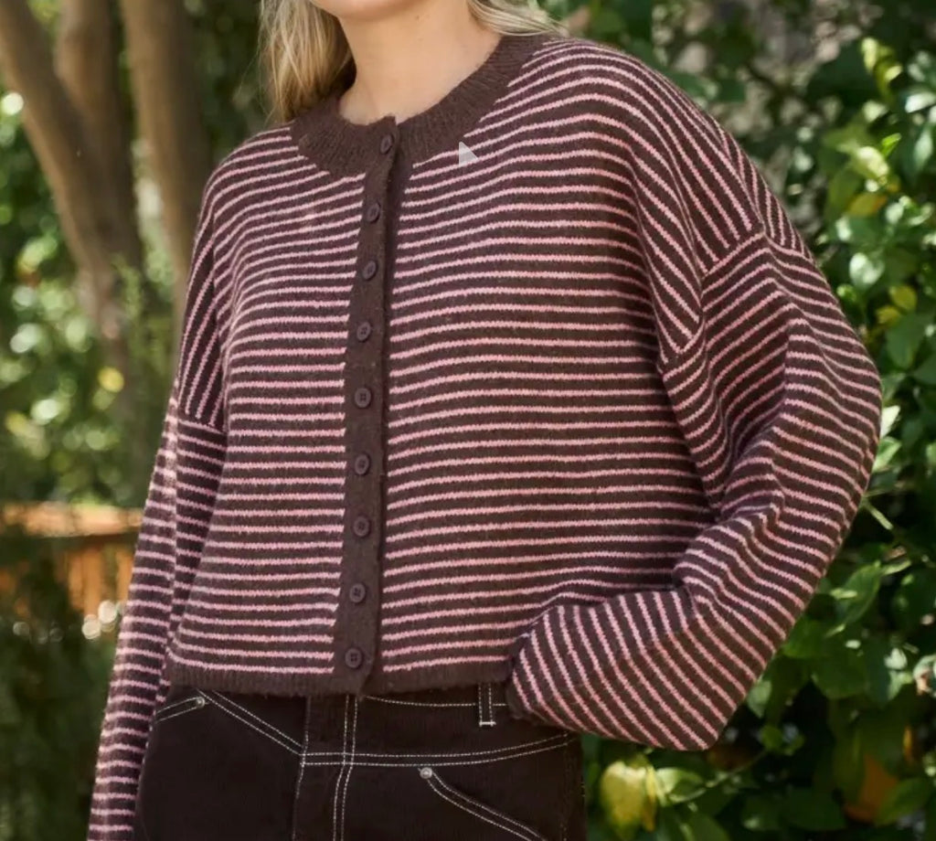Pink & Brown - Striped Cardigan