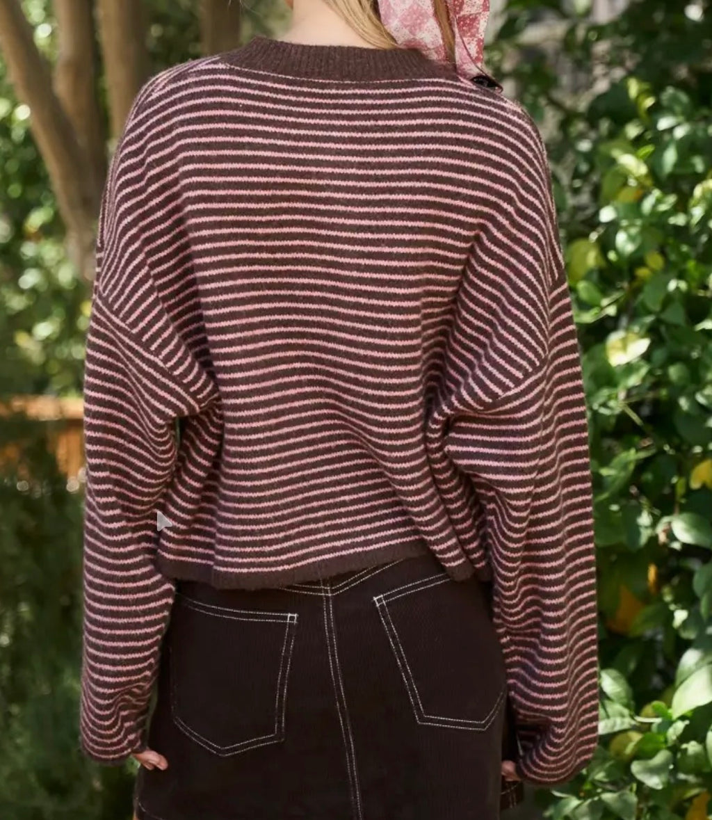 Pink & Brown - Striped Cardigan