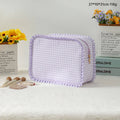 Striped Plaid Ruffles Cosmetic Bag Simple & Fresh Travel Makeup and Toiletry Pouch: Lavender