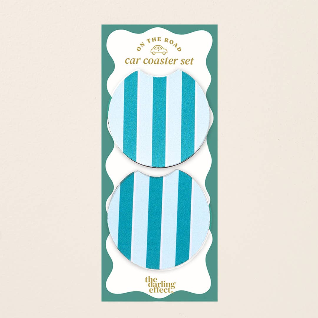 On the Road Car Coaster Set – Sicily Stripes Teal